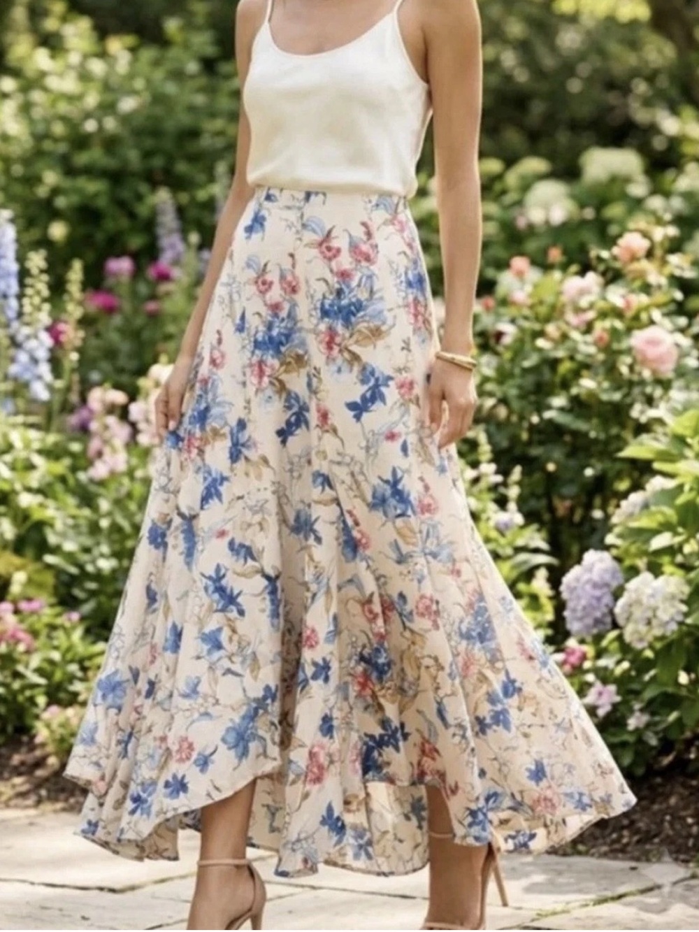 NWT Tuckernuck Sz M Mallory Skirt Snowberry Blue Floral High Low Chiffon Maxi